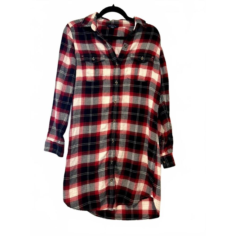 American Eagle sz XS Shirt Dress Red Flannel Plaid Button Front Long Sleeve 1672